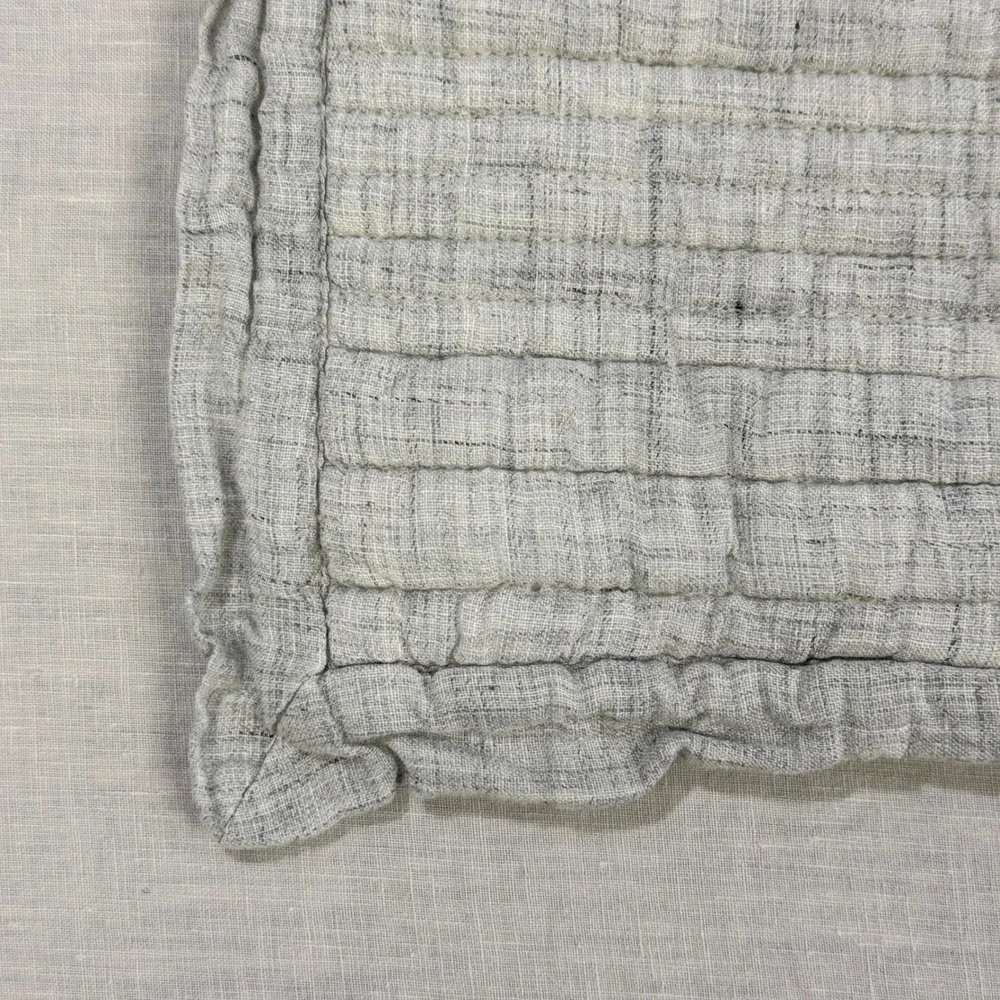 West Elm Linen Quilted Pillow Shams Set of 2 Light Grey White Euro